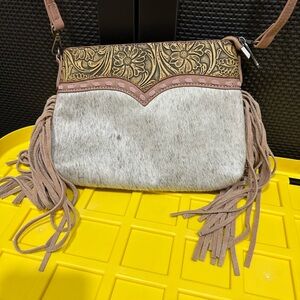 Trinity Ranch Fringed Leather and Fur Crossbody Bag